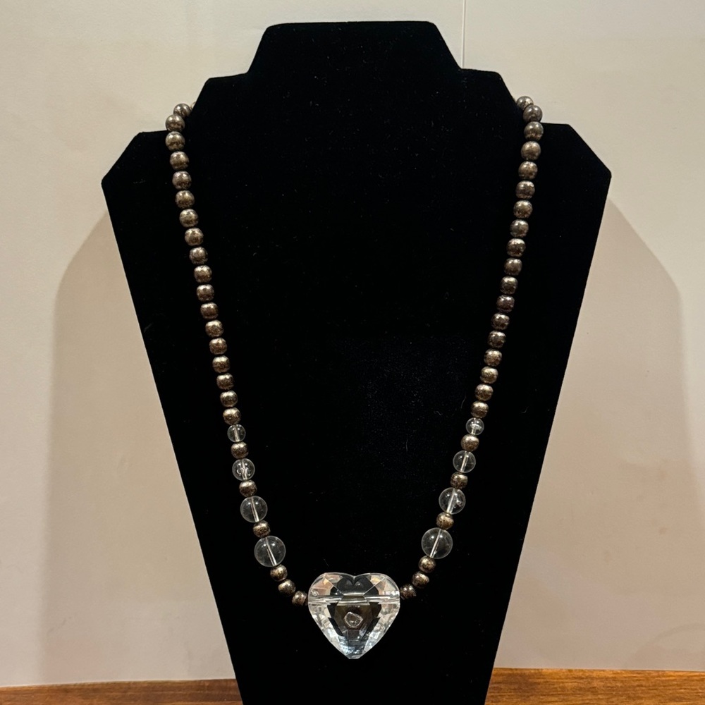 Silver Beaded Necklace with Heart Pendant